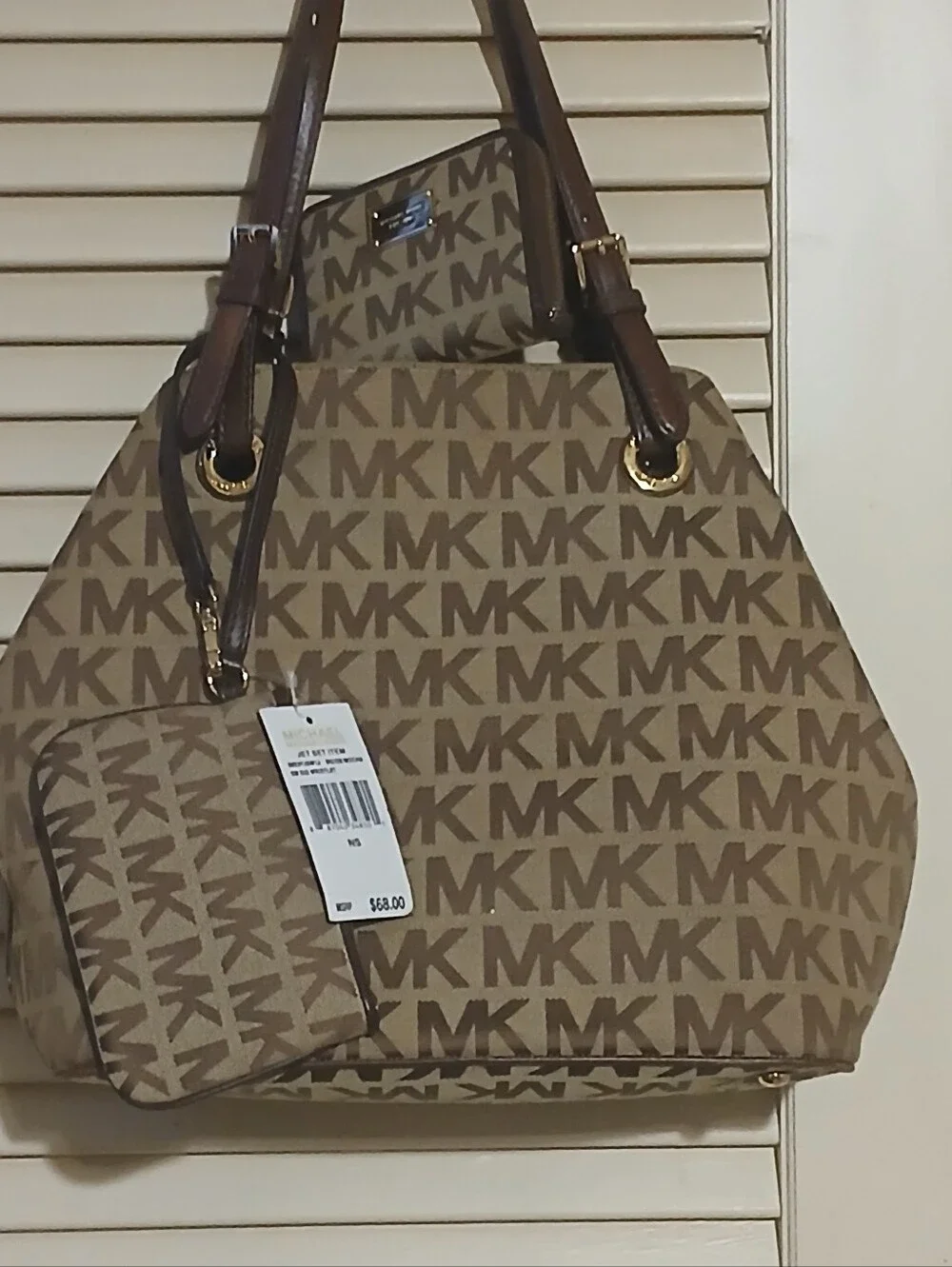 Michael Kors Brown/Tan MK Logo Tote with Matching Wallet & Wristlet